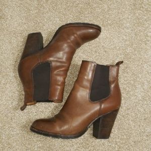Dark brown cognac Frye chelsea ankle boots